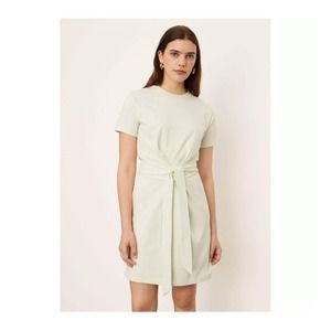 VINCE Tie Waist Cotton T-shirt Dress In Ecru/Cream Size M $195‎ Minimalist